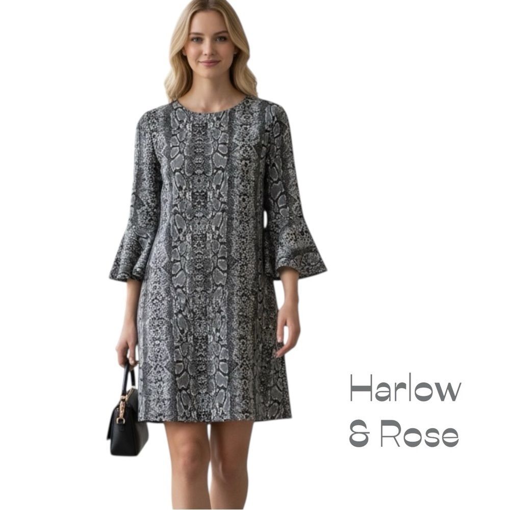 Harlow & Rose Gray Black Snakeskin Print Shift Dress Size M WhimsiGoth